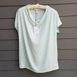 NWT Halston Turquoise/White Top Stripes on Front Color Block Back size Med